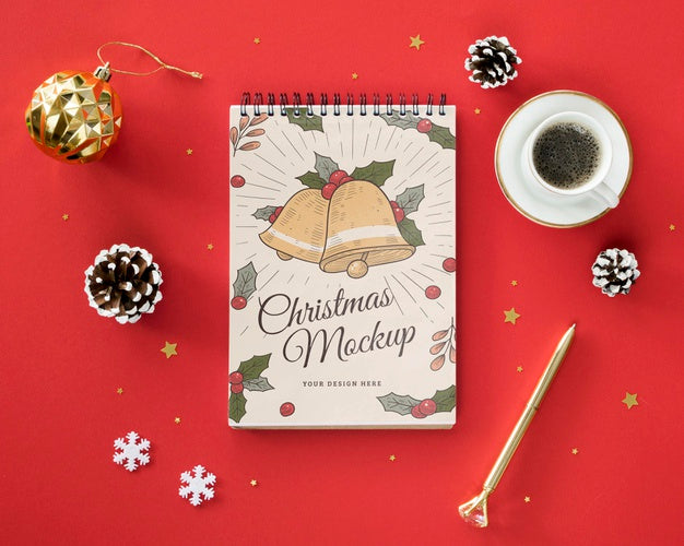 Christmas Eve Arrangement With Notepad Mock-Up Psd
