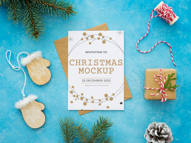 Christmas Eve Composition With Card And Envelope Mock-Up Psd