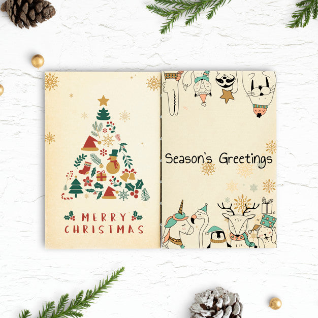 Christmas Illustrations In A Notebook Mockup Psd