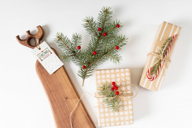 Christmas Label Mockup With Presents Psd
