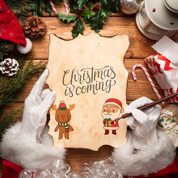 Christmas Letter Mock-Up Held By Santa Psd