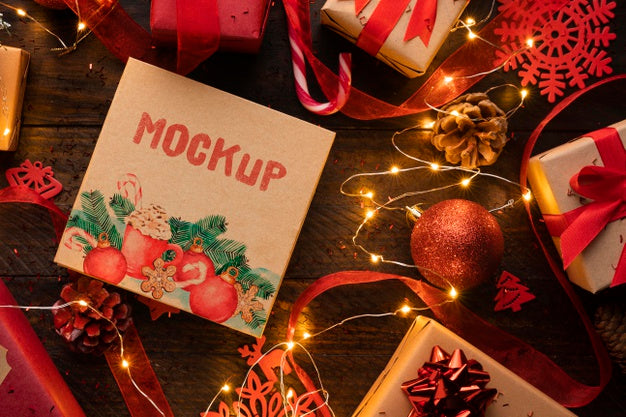 Christmas Mock-Up With Winter Lights And Decoration Psd