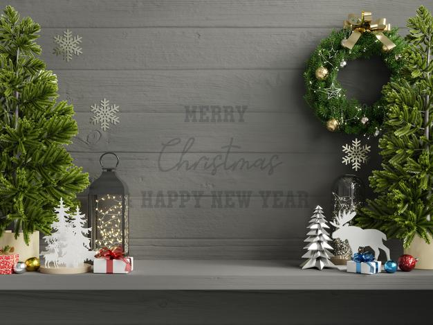 Christmas Mockup Dark Wall In Living Room Interior. Psd