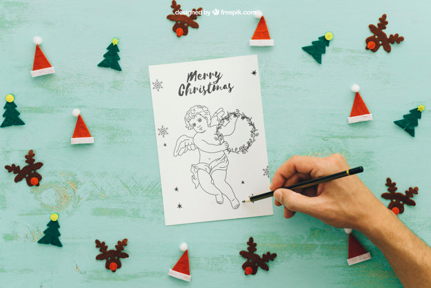 Christmas Mockup With Hand Drawing Psd