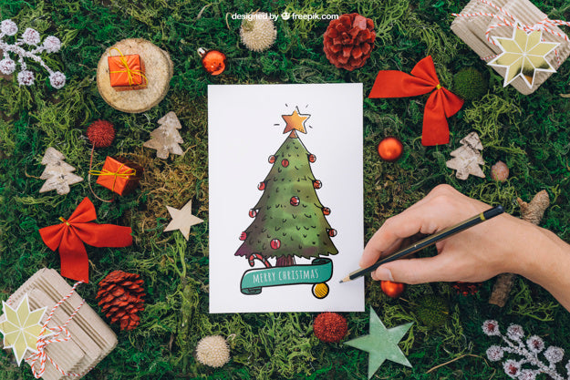 Christmas Mockup With Hand Painting Psd