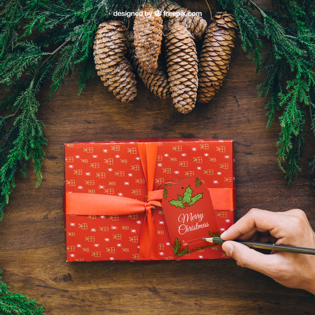 Christmas Mockup With Hand Writing On Present Psd