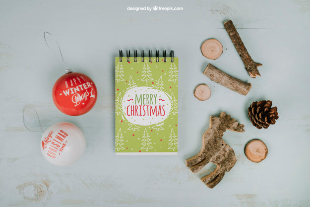 Christmas Mockup With Notepad Psd