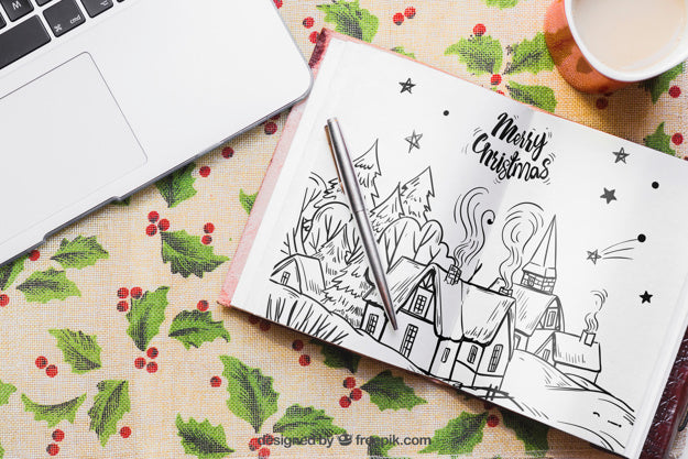 Christmas Mockup With Open Book Psd