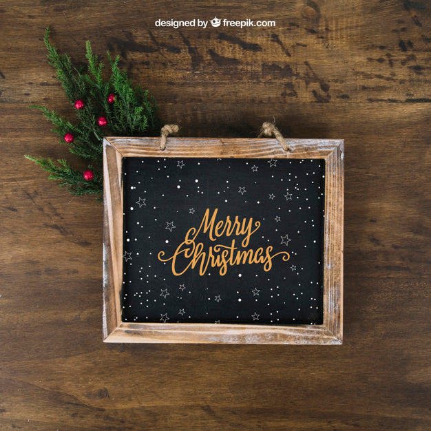 Christmas Mockup With Slate And Mistletoe Psd