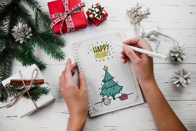 Christmas Mockup With Spiral Notepad Psd