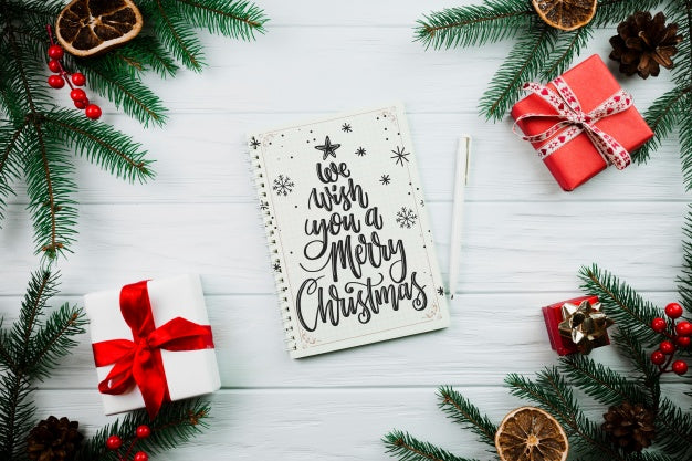 Christmas Mockup With Spiral Notepad Psd