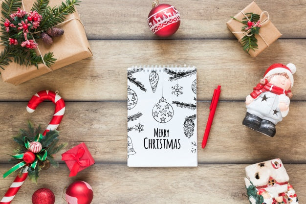 Christmas Mockup With Spiral Notepad Psd