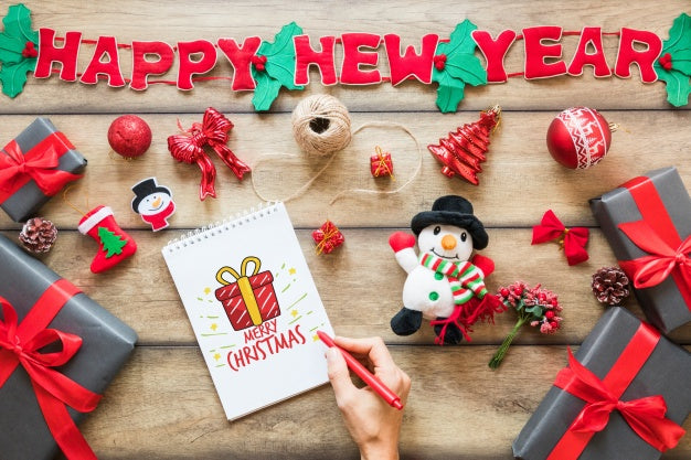 Christmas Mockup With Spiral Notepad Psd