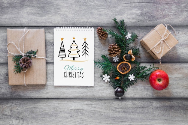 Christmas Mockup With Spiral Notepad Psd