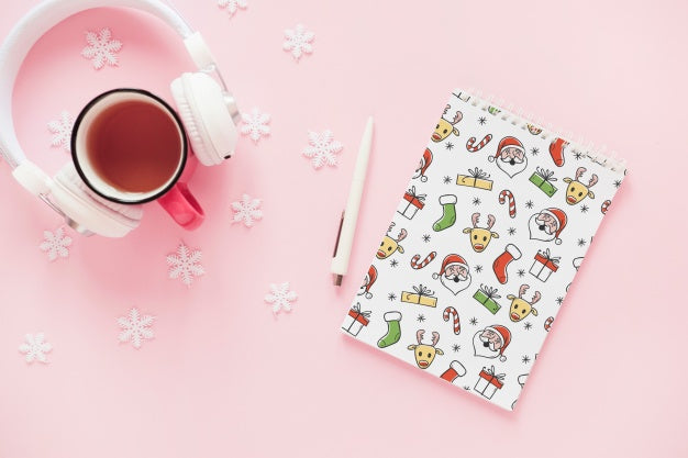 Christmas Mockup With Spiral Notepad Psd