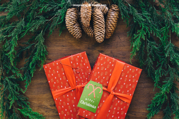 Christmas Mockup With Two Gift Boxes Psd