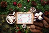 Christmas Pine Decor And Hot Chocolates With Frame Mock-Up Psd