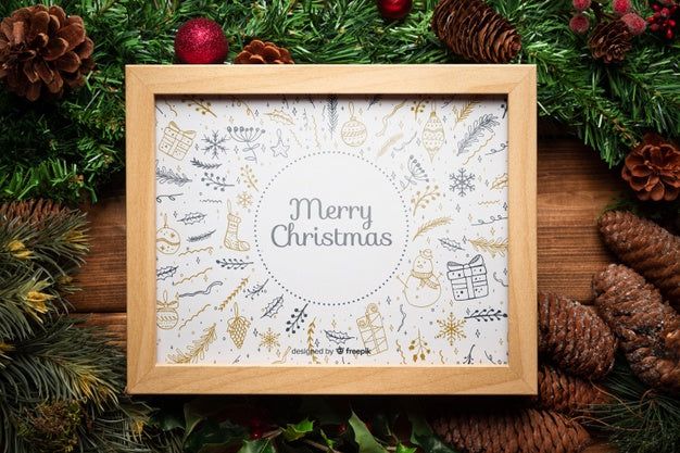 Christmas Pine Decor With Frame Mock-Up Psd