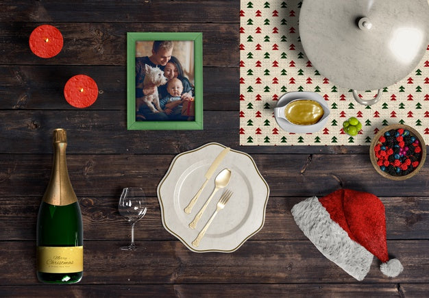 Christmas Scene Creator Mock-Up On Wooden Table Psd
