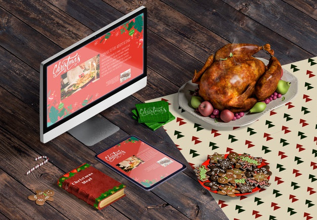 Christmas Scene Creator On Wooden Table Psd