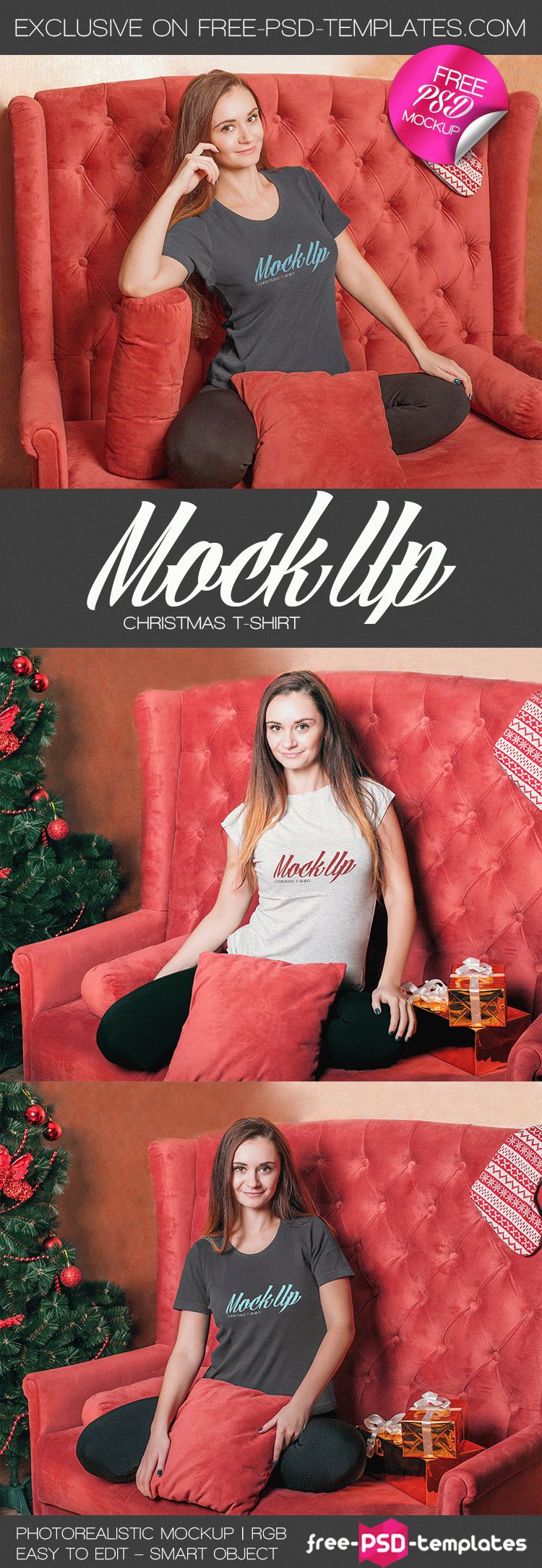 Christmas T-Shirt Mock-Up In Psd