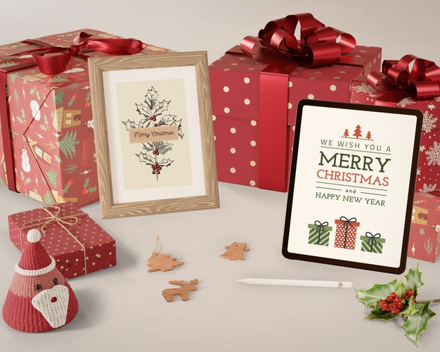 Christmas Theme On Tablet And Painting Psd