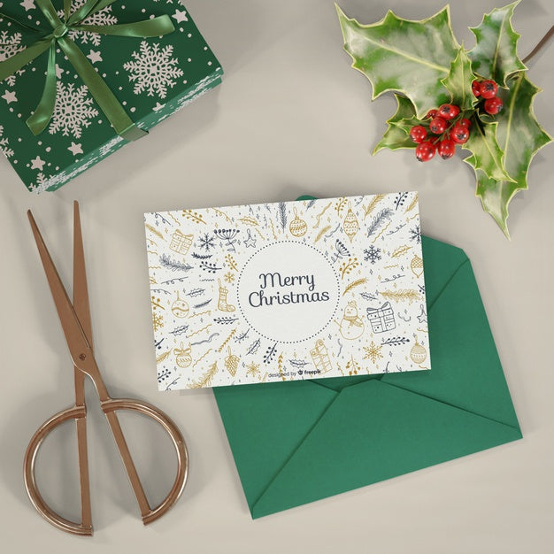 Chrsitmas Card And Present Mock-Up Psd