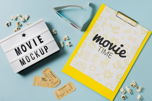 Cinema Arrangement With Clipboard Mock-Up Psd