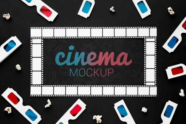 Cinema Mock-Up With Film Strip And 3D Glasses Psd