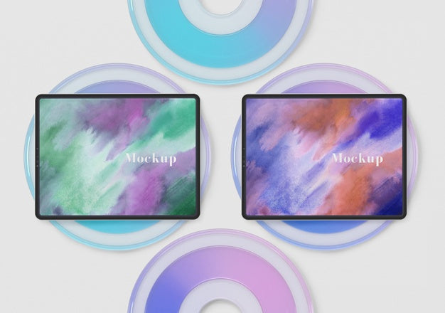 Circles Glass With Tablet Collection Psd
