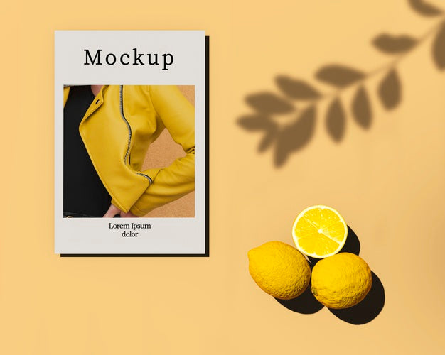 Citrus And Card With Leaves Shadow Psd