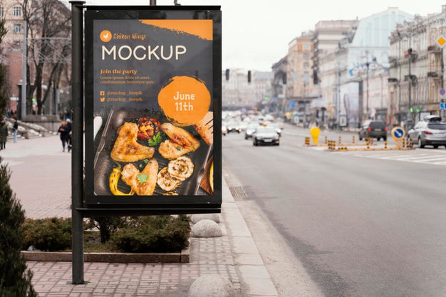 City Food Billboard Mock-Up Psd