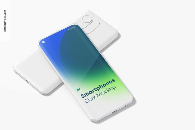 Clay Smartphones Mockup, Perspective Psd