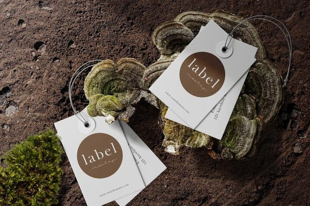 Clean Minimal Double Label Mockup On Shroom And Moss Background. Psd File. Psd