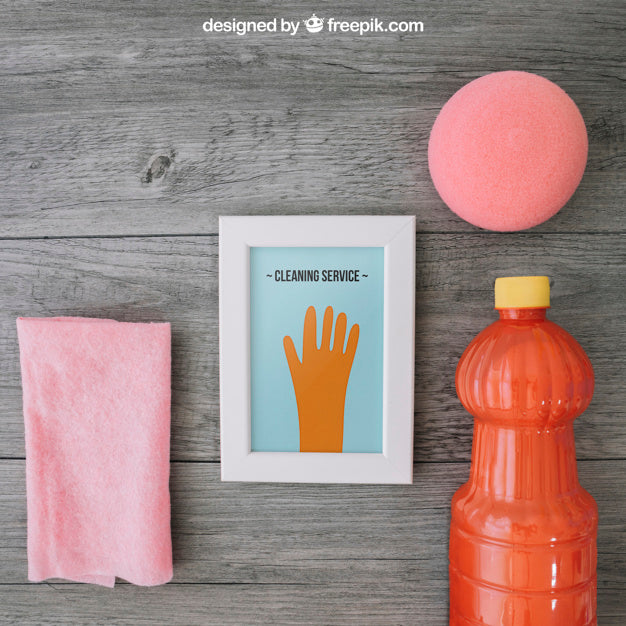 Cleaning Mockup With Frame And Cloth Psd