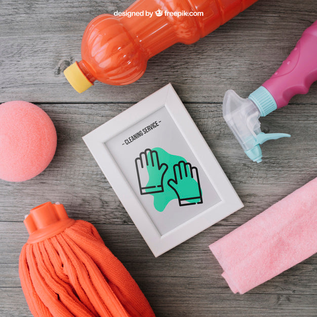 Cleaning Mockup With Frame Between Products Psd