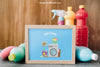 Cleaning Mockup With Frame Leaning Against Plastic Bottle Psd