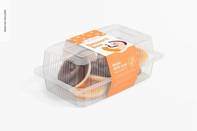Clear Disposable Dessert Box Mockup, Left View Psd