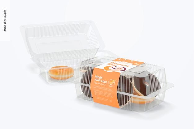 Clear Disposable Dessert Boxes Mockup, Opened And Closed Psd