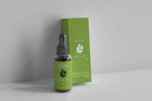 Clear Glass Dropper Bottle Mockup With Box Psd