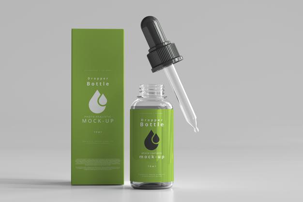 Clear Glass Dropper Bottle Mockup With Box Psd