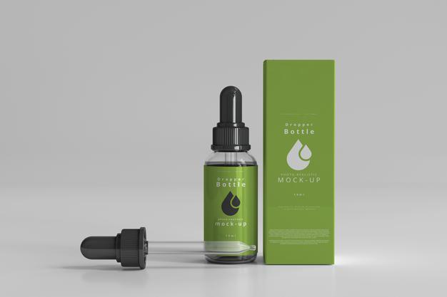 Clear Glass Dropper Bottle Mockup With Box Psd