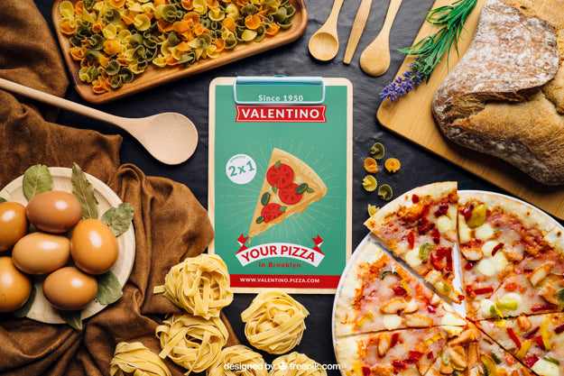 Clip Board Mockup With Pizza Design Psd