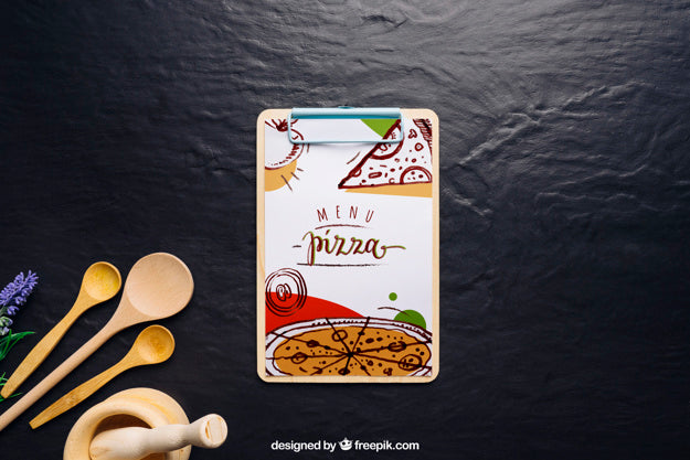 Clip Board Mockup With Pizza Design Psd
