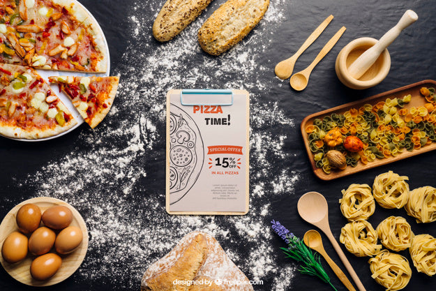 Clip Board Mockup With Pizza Design Psd