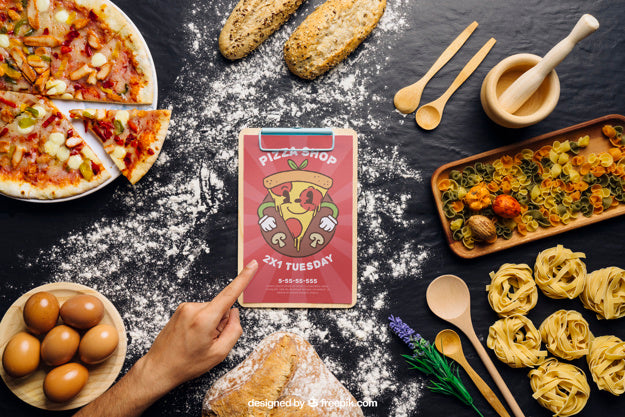 Clip Board Mockup With Pizza Design Psd