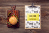 Clipboard And Burger On Wooden Background Psd