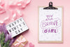 Clipboard Beside Lightbox With Happy Womens Day Message Psd