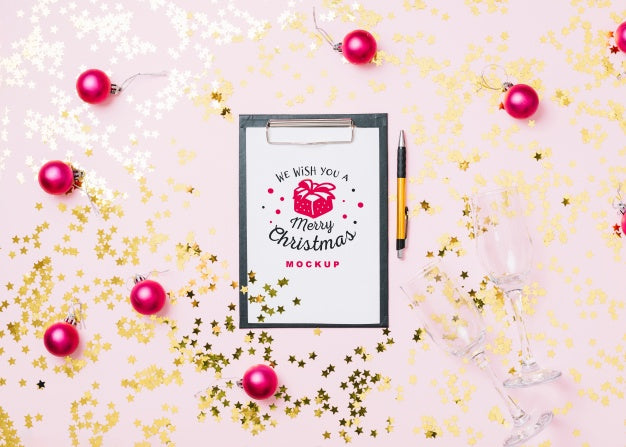 Clipboard Mockup With Christmas Decoration Psd