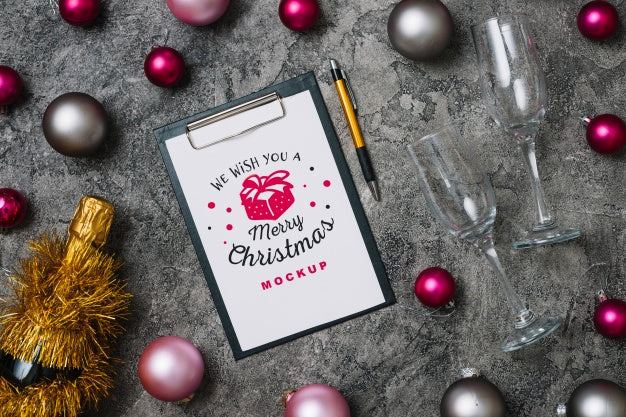 Clipboard Mockup With Christmas Decoration Psd